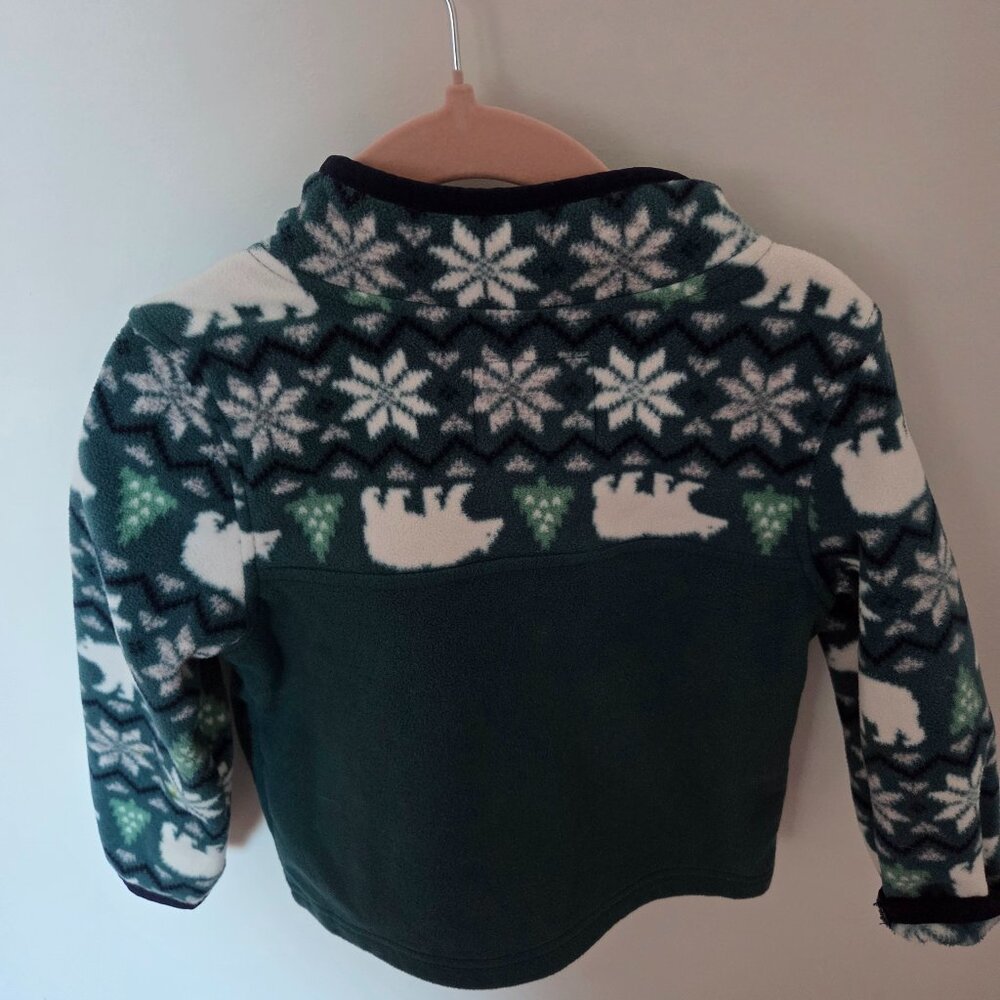 OshKosh B'gosh Toddler Fleece Zip Jacket - Size 2T - Forest Green Nordic Print - Picture 2 of 3